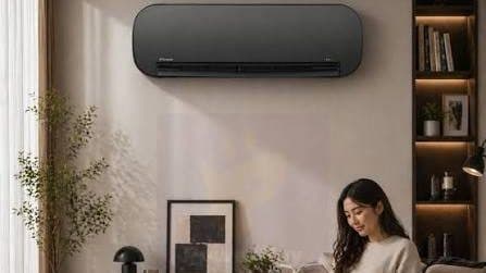 A Daikin AIR CREATOR wall unit in a living room.