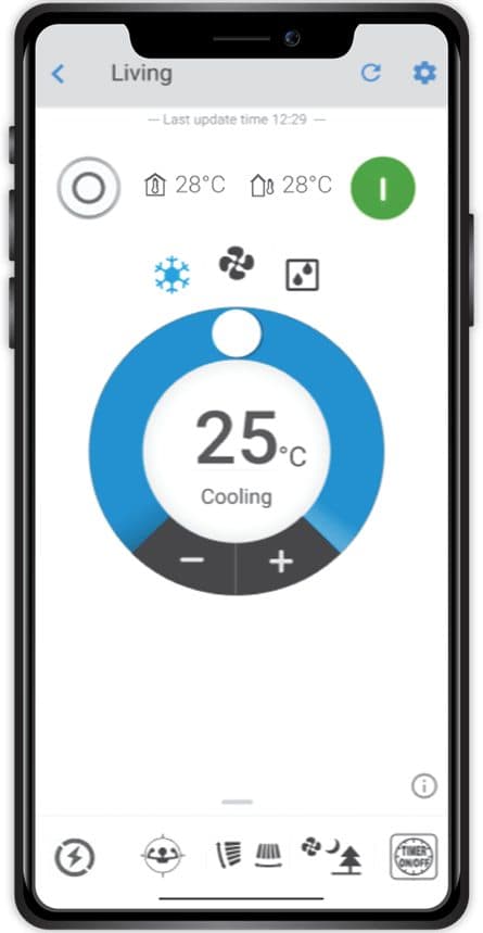 Daikin's app showing one room set to 25°C, cooling.