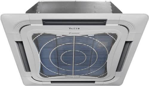 The Daikin FCFC A-Series inverter ceiling cassette, underside view.